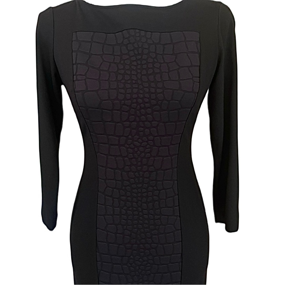 Lafayette 148 New York Black 3/4 Sleeve Crew Neck Black Knee Length Dress - Picture 3 of 14